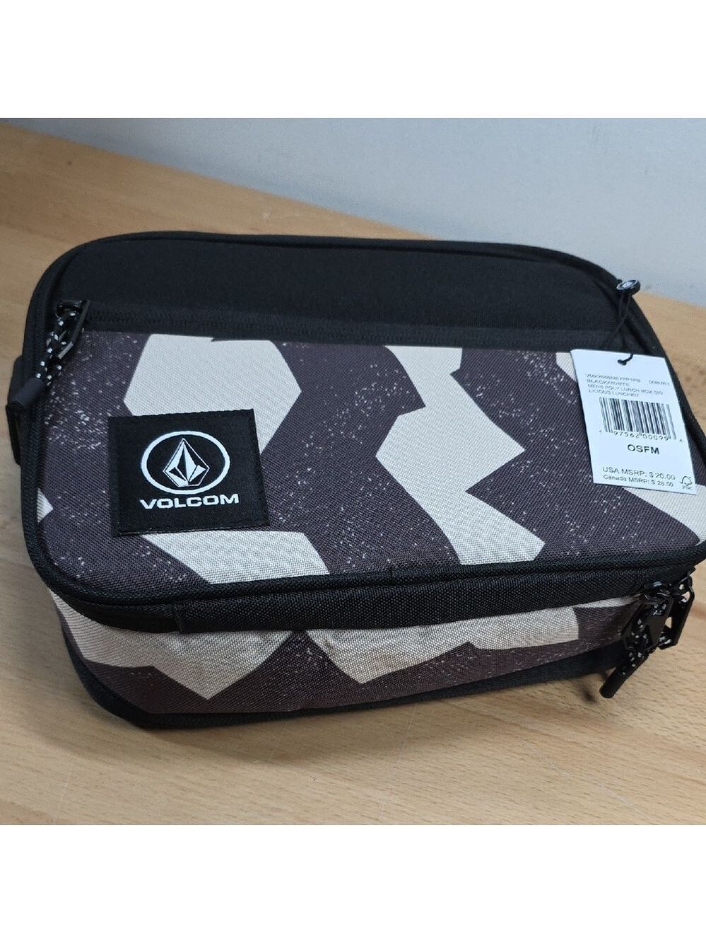 Volcom Black and Cream Lunch Bag Expandable SKU#2000